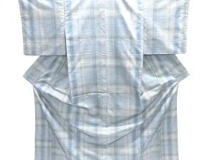 格子模様織り出し手織り節紬着物